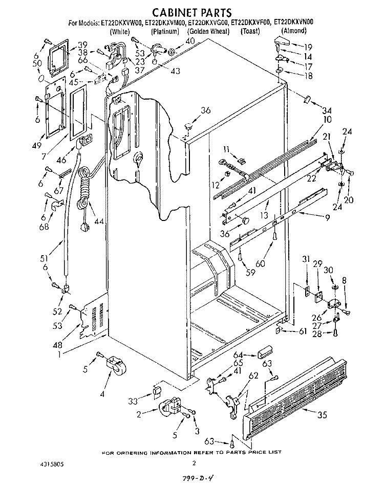 CABINET Diagram and Parts List for ET22DKXVM00  Whirlpool Refrigerator