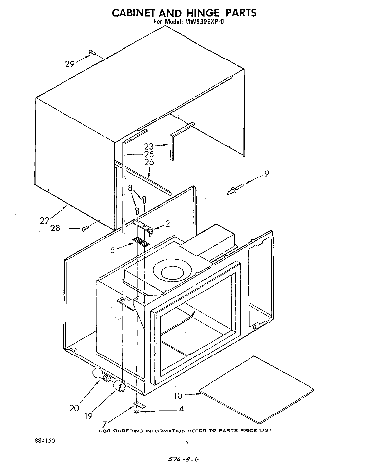 CABINET AND HINGE Diagram and Parts List for MW830EXP0  Whirlpool Microwave