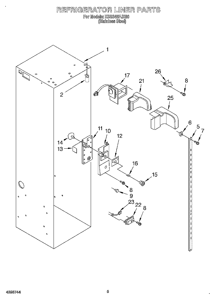 REFRIGERATOR LINER Diagram and Parts List for KSSS48FJX00  KitchenAid Refrigerator
