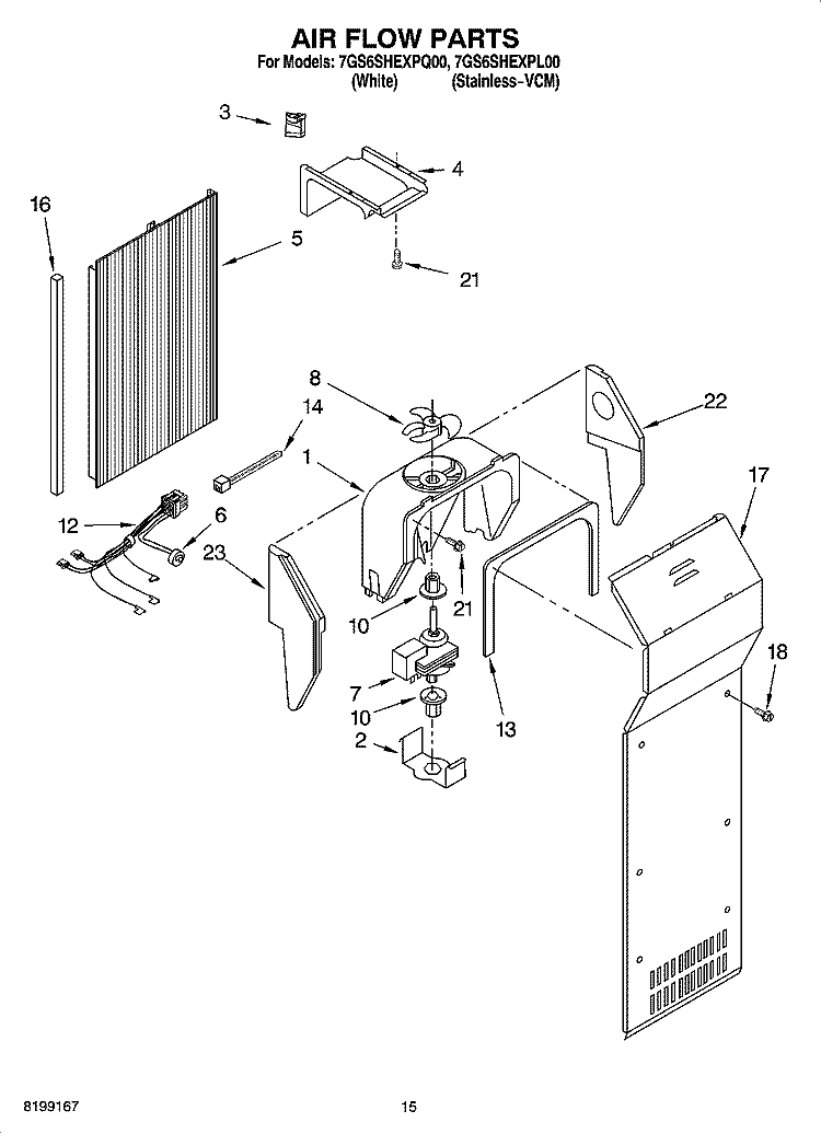 AIR FLOW PARTS Diagram and Parts List for 7GS6SHEXPQ00  Whirlpool Refrigerator