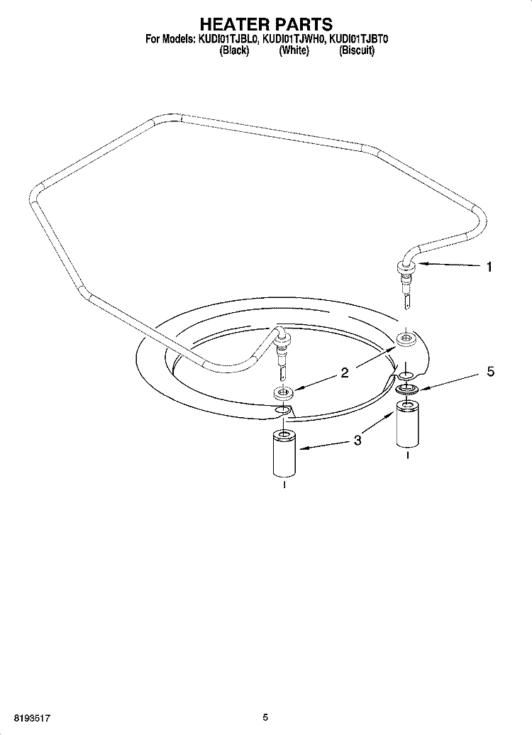 HEATER PARTS Diagram and Parts List for KUDI01TJBL0  KitchenAid Dishwasher