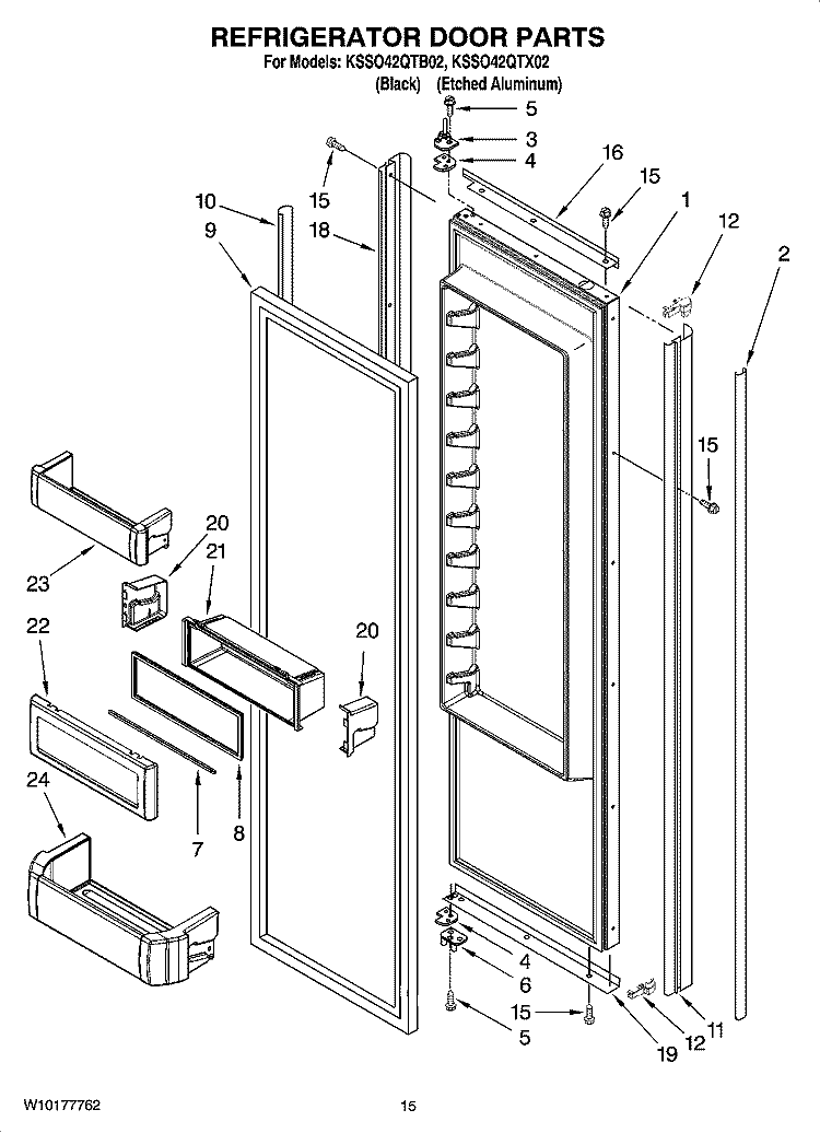 REFRIGERATOR DOOR PARTS Diagram and Parts List for KSSO42QTX02  KitchenAid Refrigerator