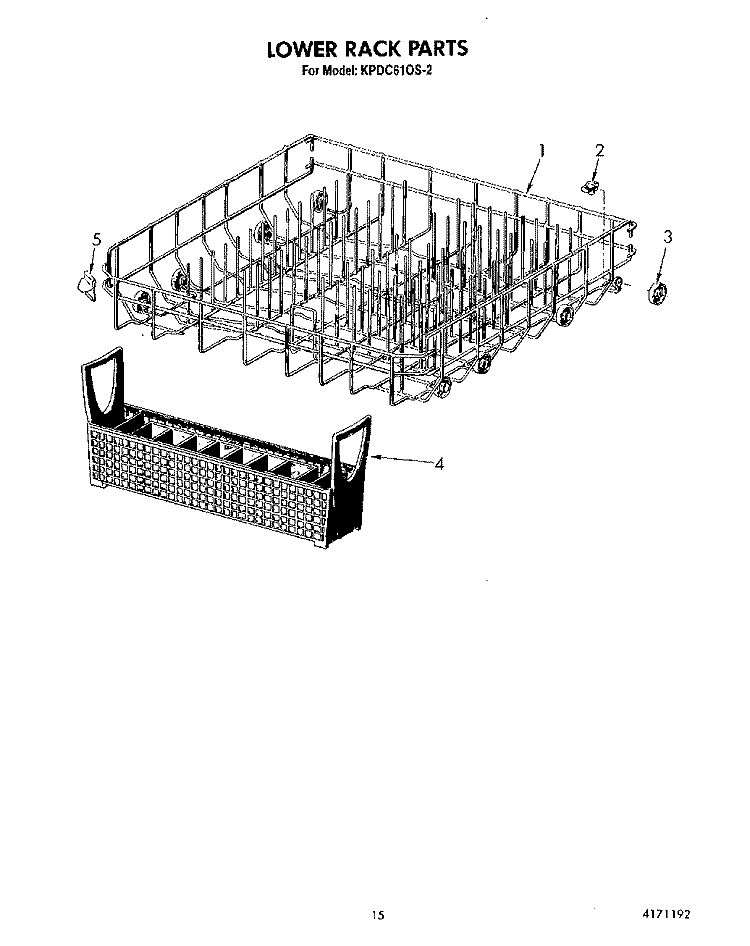 LOWER RACK Diagram and Parts List for KPDC610S2  KitchenAid Dishwasher