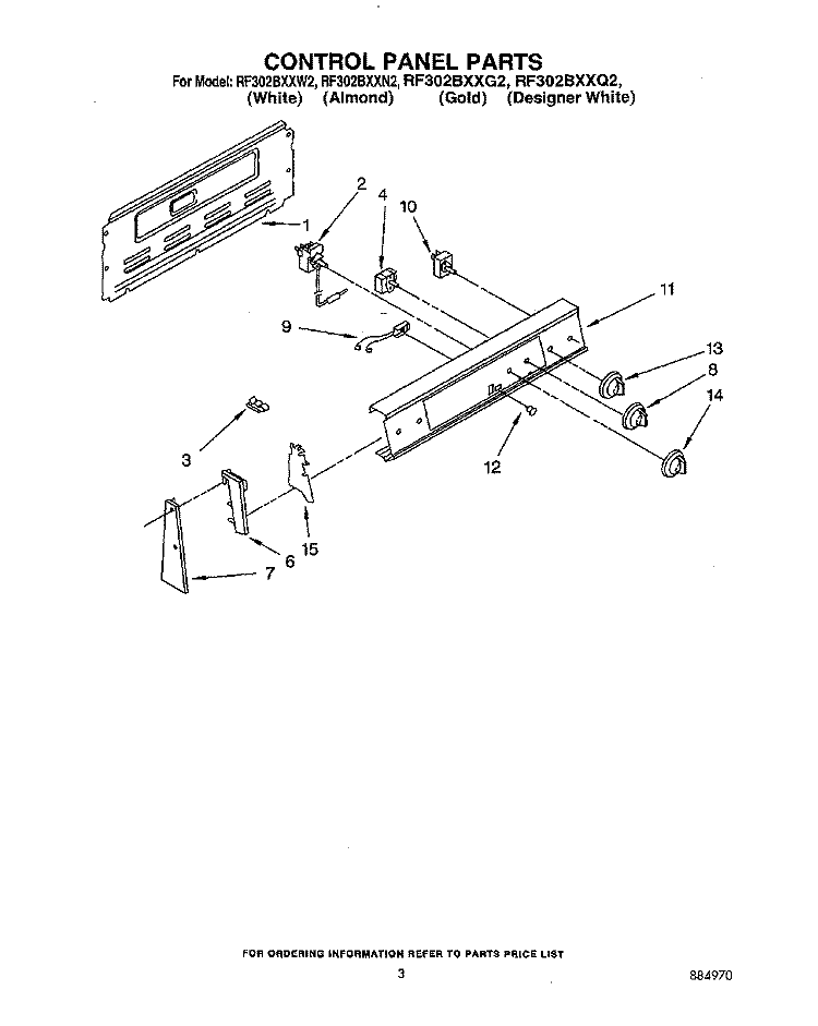 CONTROL PANEL Diagram and Parts List for RF302BXXN2  Whirlpool Range