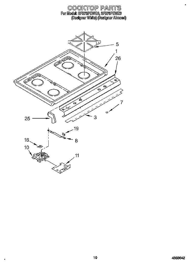 COOKTOP Diagram and Parts List for SF378PEWZ0  Whirlpool Range