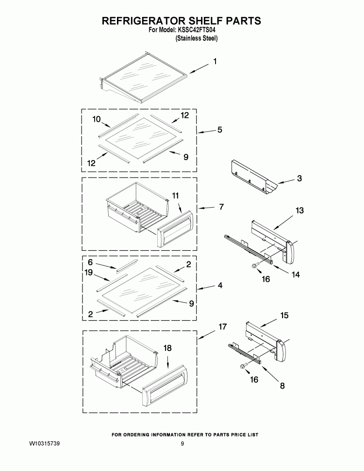 REFRIGERATOR SHELF PARTS Diagram and Parts List for KSSC42FTS04  KitchenAid Refrigerator