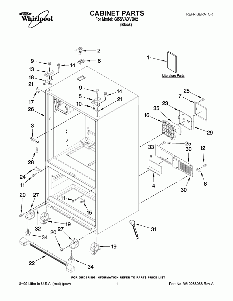 CABINET PARTS Diagram and Parts List for GI5SVAXVB02  Whirlpool Refrigerator