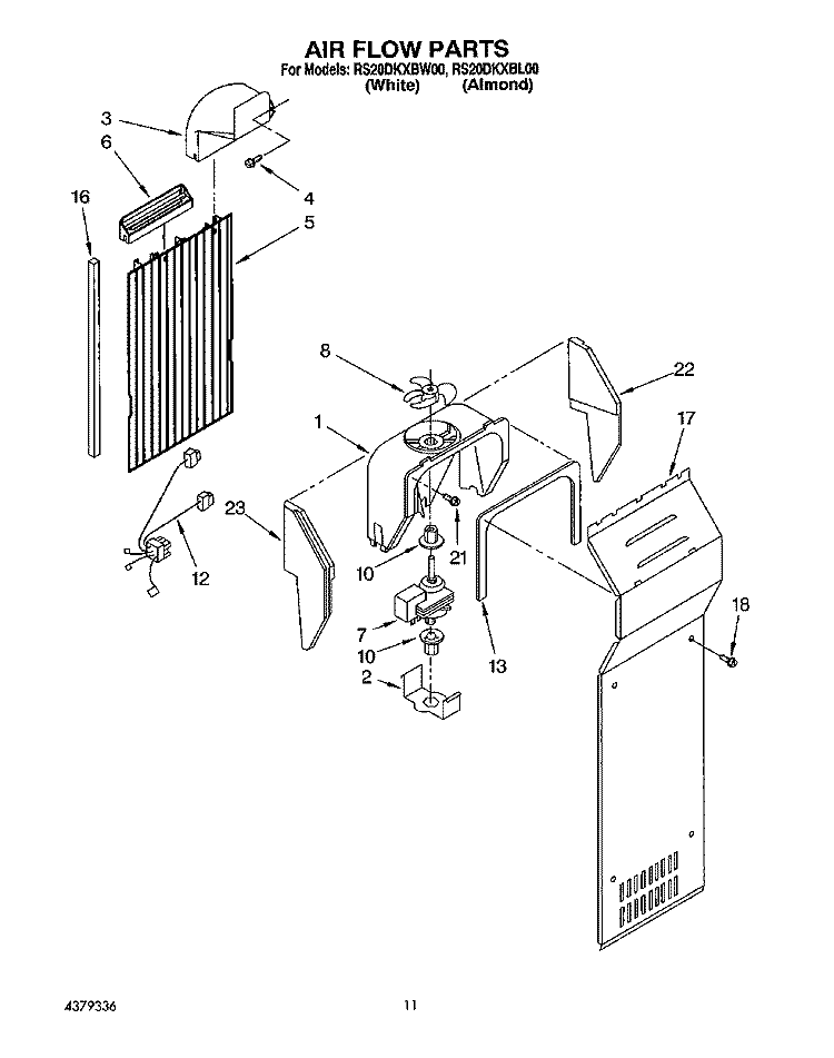 AIR FLOW Diagram and Parts List for RS20DKXBL00  Roper Refrigerator
