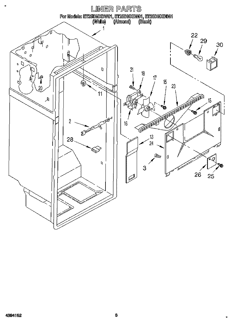 LINER Diagram and Parts List for ET25DMXDN01  Whirlpool Refrigerator