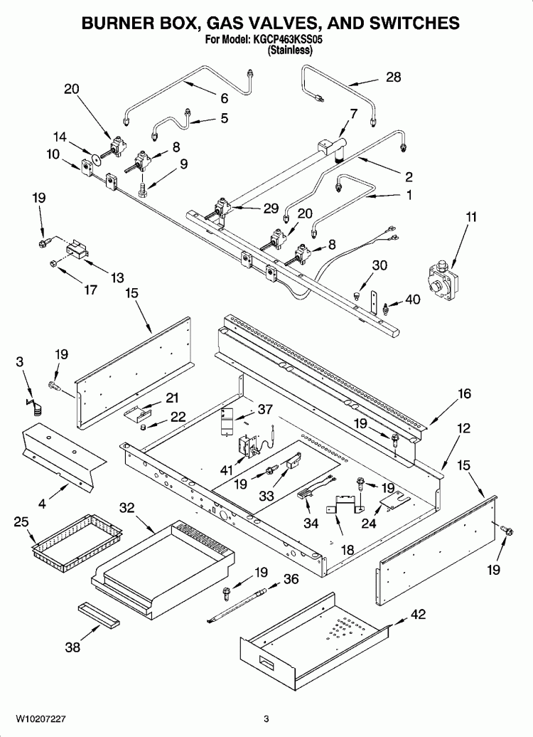 BURNER BOX, GAS VALVES, AND SWITCHES, OPTIONAL PARTS Diagram and Parts List for KGCP463KSS05  KitchenAid Cooktop