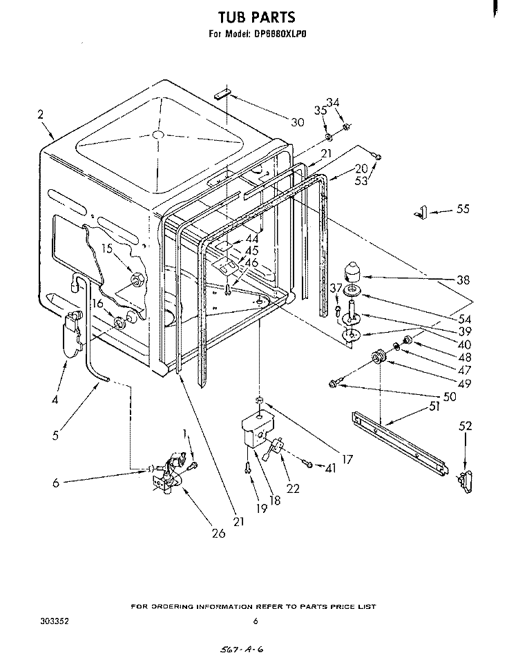 TUB , LITERATURE AND OPTIONAL Diagram and Parts List for DP6880XLP0  Whirlpool Dishwasher