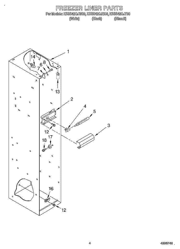 FREEZER LINER Diagram and Parts List for KSSS42QJT00  KitchenAid Refrigerator
