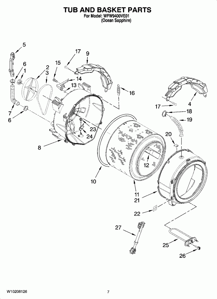 TUB AND BASKET PARTS Diagram and Parts List for WFW9400VE01  Whirlpool Washer