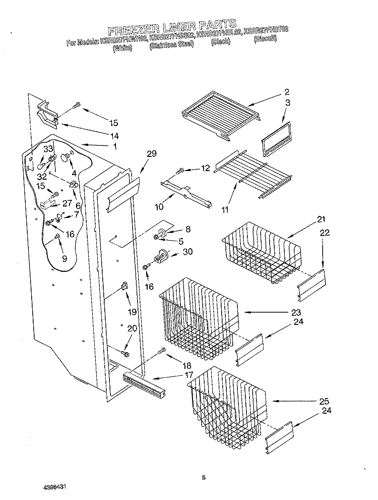 FREEZER LINER Diagram and Parts List for KSRB27FHBL02  KitchenAid Refrigerator