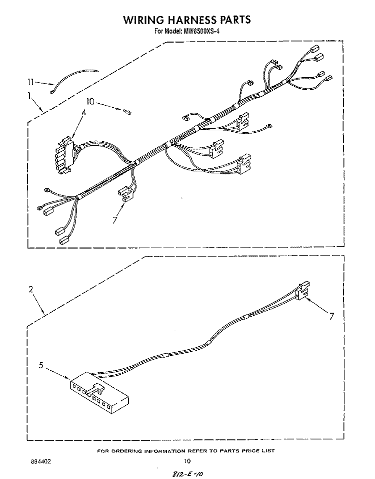 WIRING HARNESS , LITERATURE AND OPTIONAL Diagram and Parts List for MW8500XS4  Whirlpool Microwave