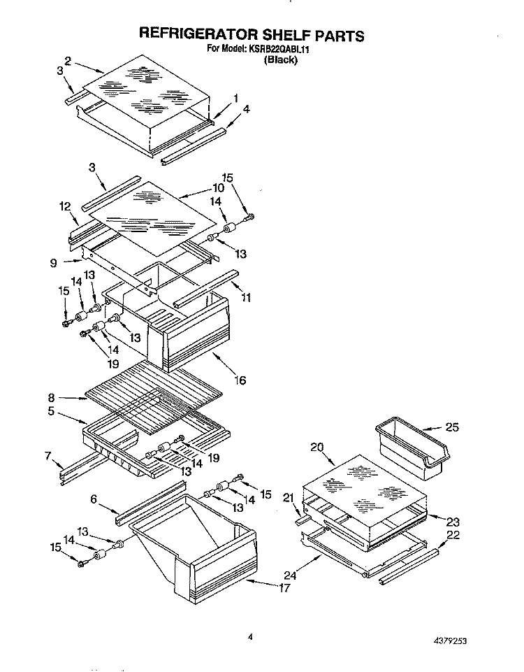 REFRIGERATOR SHELF Diagram and Parts List for KSRB22QABL11  KitchenAid Refrigerator