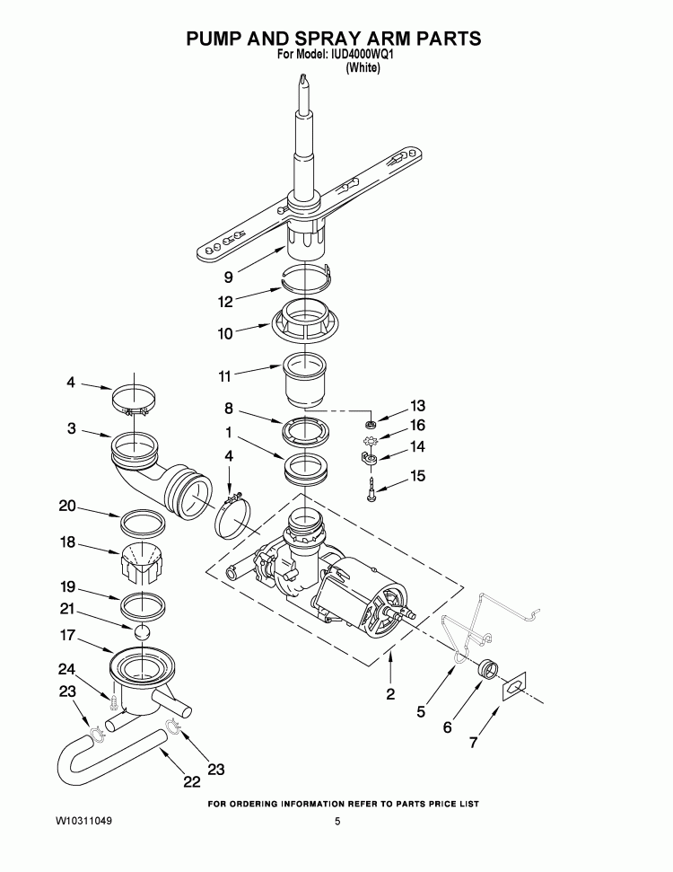 PUMP AND SPRAY ARM PARTS Diagram and Parts List for IUD4000WQ1  Whirlpool Dishwasher