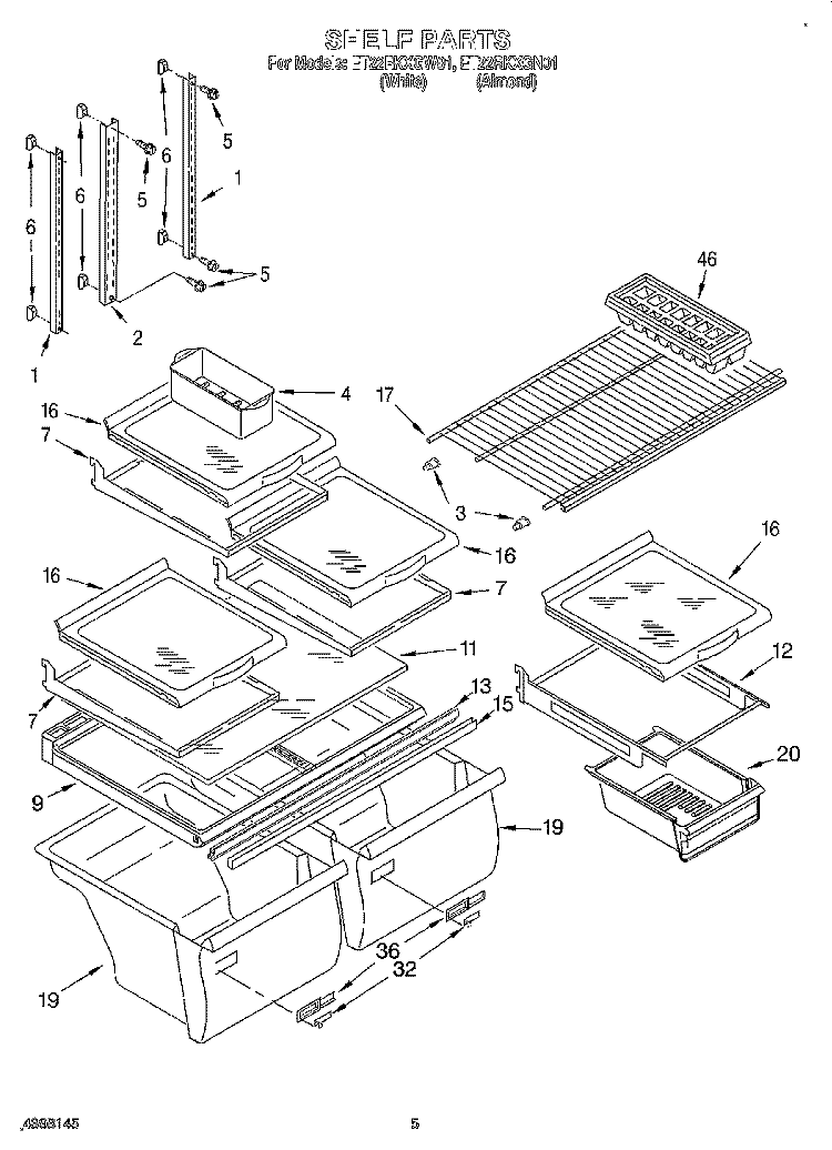 SHELF Diagram and Parts List for ET22RKXGW01  Whirlpool Refrigerator