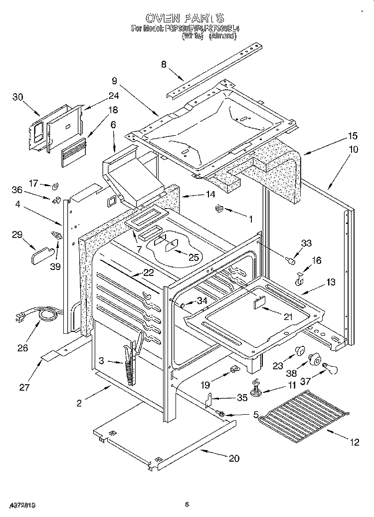OVEN Diagram and Parts List for FGP335BL4  Roper Range