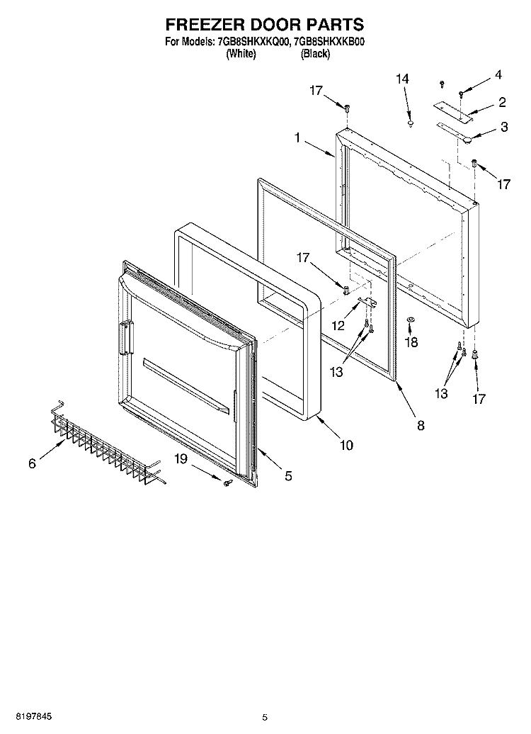 FREEZER DOOR Diagram and Parts List for 7GB8SHKXKB00  Whirlpool Refrigerator