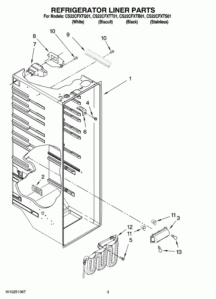 REFRIGERATOR LINER PARTS Diagram and Parts List for CS22CFXTT01  Crosley Refrigerator