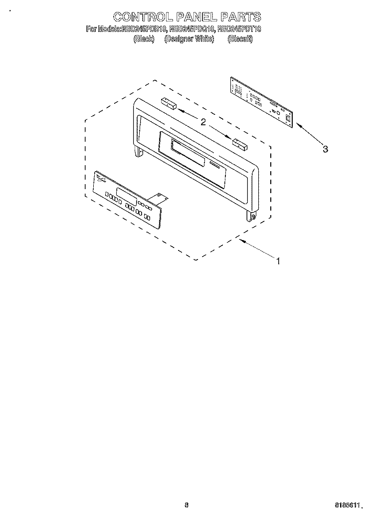 CONTROL PANEL Diagram and Parts List for RBD245PDT10  Whirlpool Wall Oven