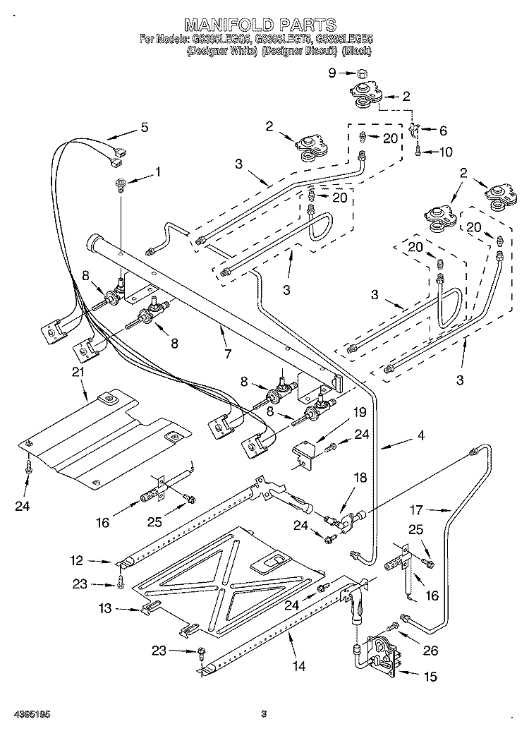 MANIFOLD Diagram and Parts List for GS395LEGB5  Whirlpool Range