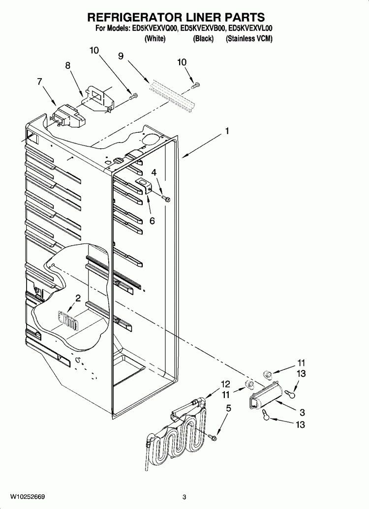 REFRIGERATOR LINER PARTS Diagram and Parts List for ED5KVEXVQ00  Whirlpool Refrigerator