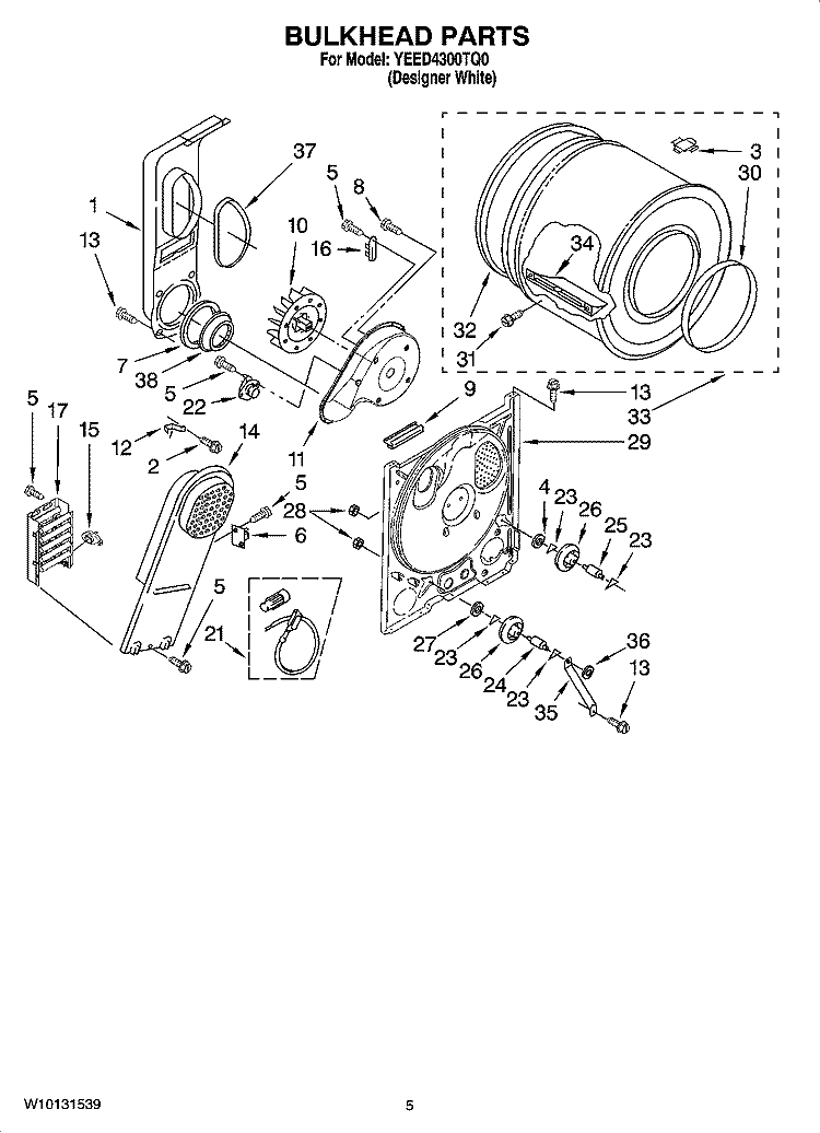 BULKHEAD PARTS, OPTIONAL PARTS (NOT INCLUDED) Diagram and Parts List for YEED4300TQ0  Estate Dryer