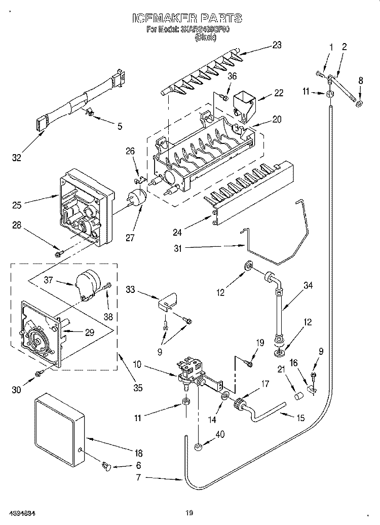 ICEMAKER Diagram and Parts List for 3XARG488GF00  Whirlpool Refrigerator