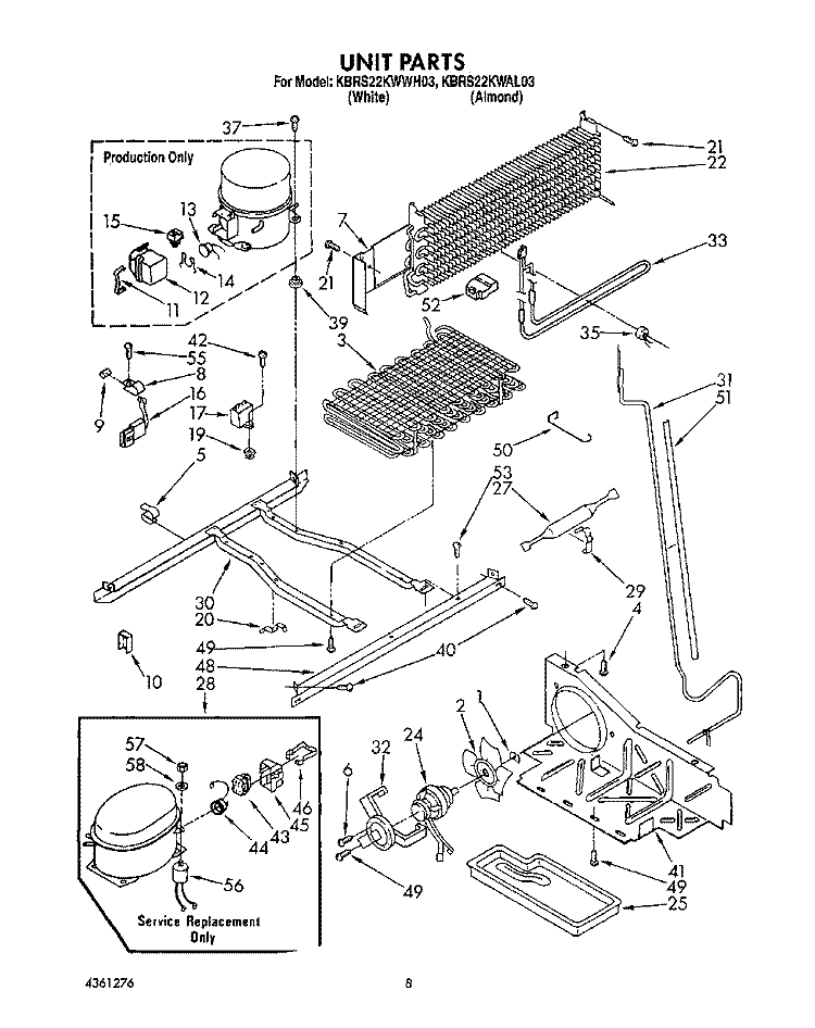 UNIT Diagram and Parts List for KBRS22KWAL03  KitchenAid Refrigerator