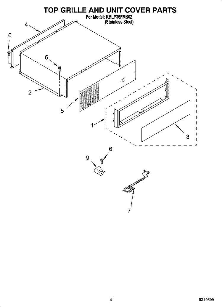 TOP GRILLE AND UNIT COVER PARTS Diagram and Parts List for KBLP36FMS02  KitchenAid Refrigerator