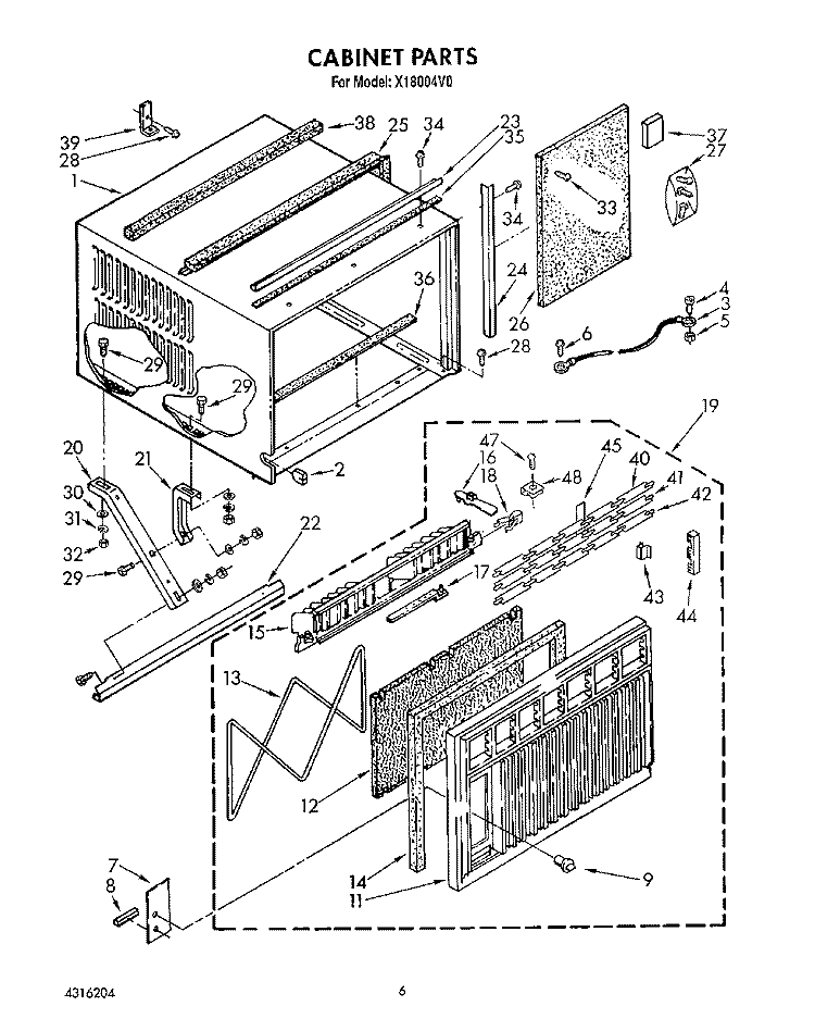 CABINET Diagram and Parts List for X18004V0  Roper Air Conditioner