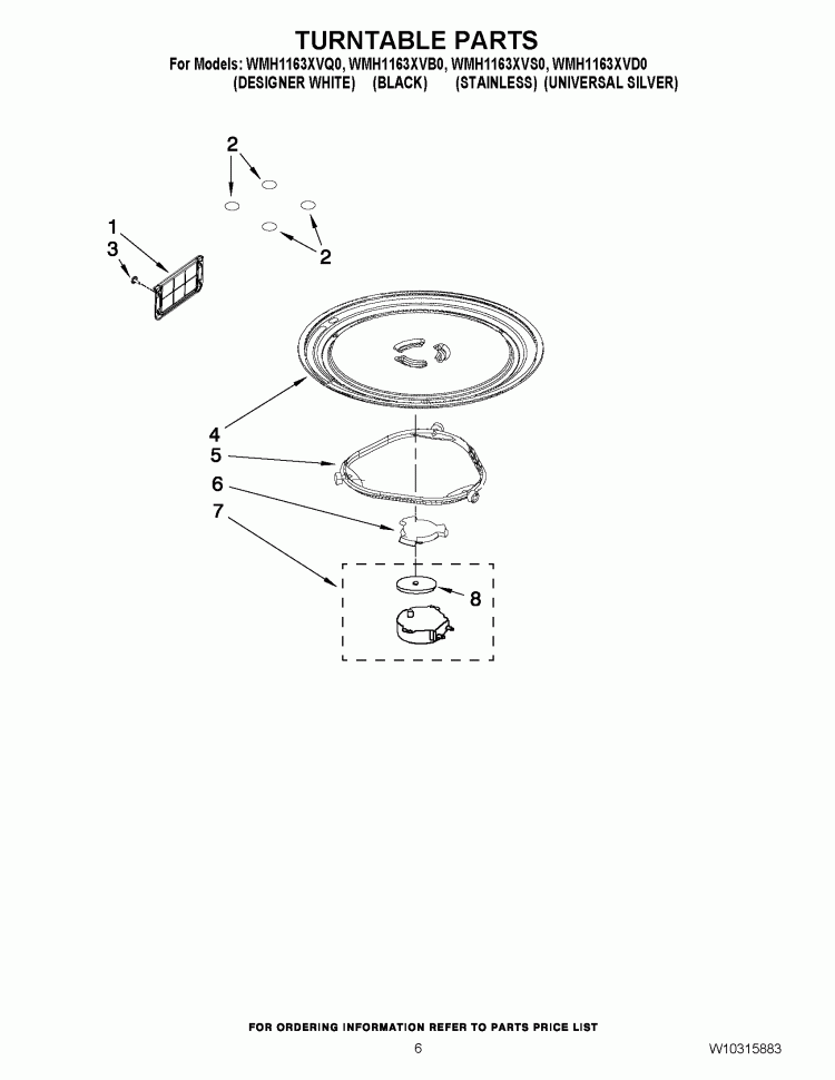 TURNTABLE PARTS Diagram and Parts List for WMH1163XVS0  Whirlpool Microwave