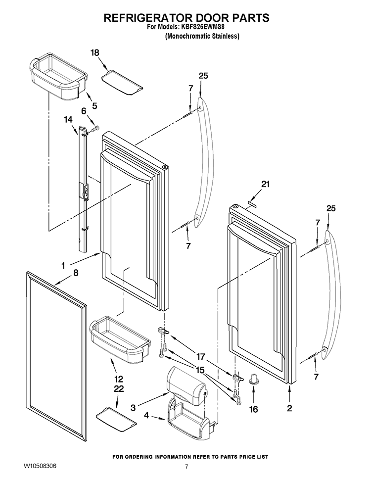 REFRIGERATOR DOOR PARTS Diagram and Parts List for KBFS25EWMS8  KitchenAid Refrigerator