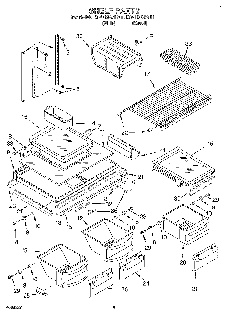 SHELF Diagram and Parts List for KTRS19KJBT01  KitchenAid Refrigerator