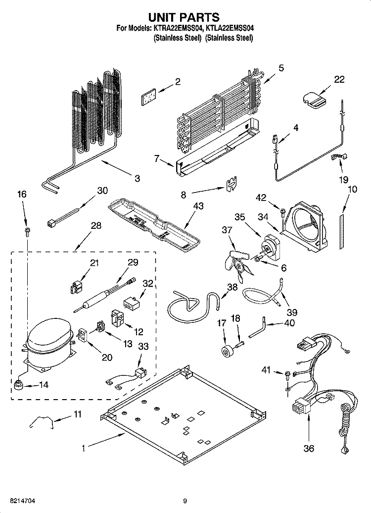 UNIT PARTS Diagram and Parts List for KTRA22EMSS04  KitchenAid Refrigerator