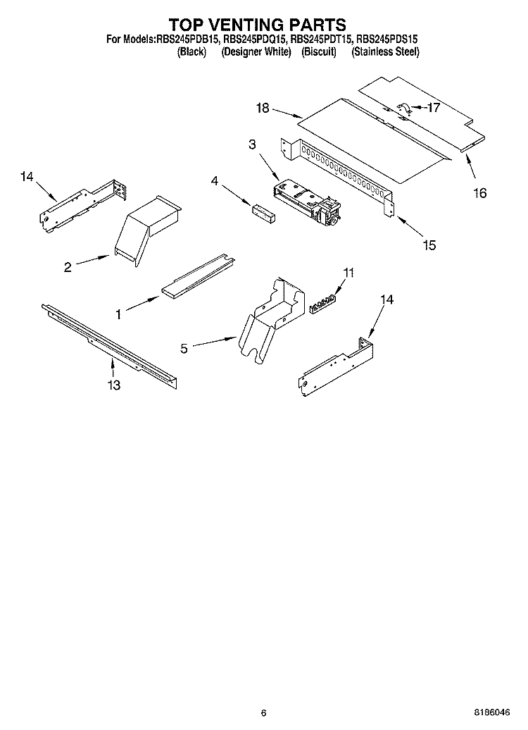 TOP VENTING PARTS, OPTIONAL PARTS Diagram and Parts List for RBS245PDT15  Whirlpool Wall Oven
