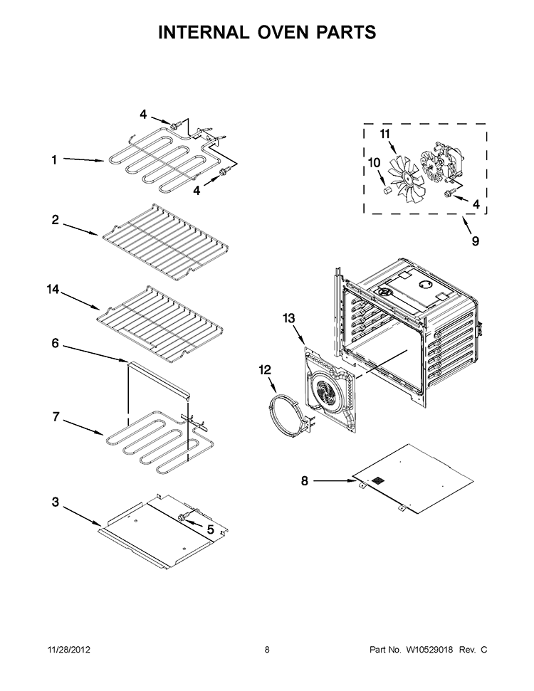 INTERNAL OVEN PARTS Diagram and Parts List for KEMS379BBL00  KitchenAid Microwave Oven Combo