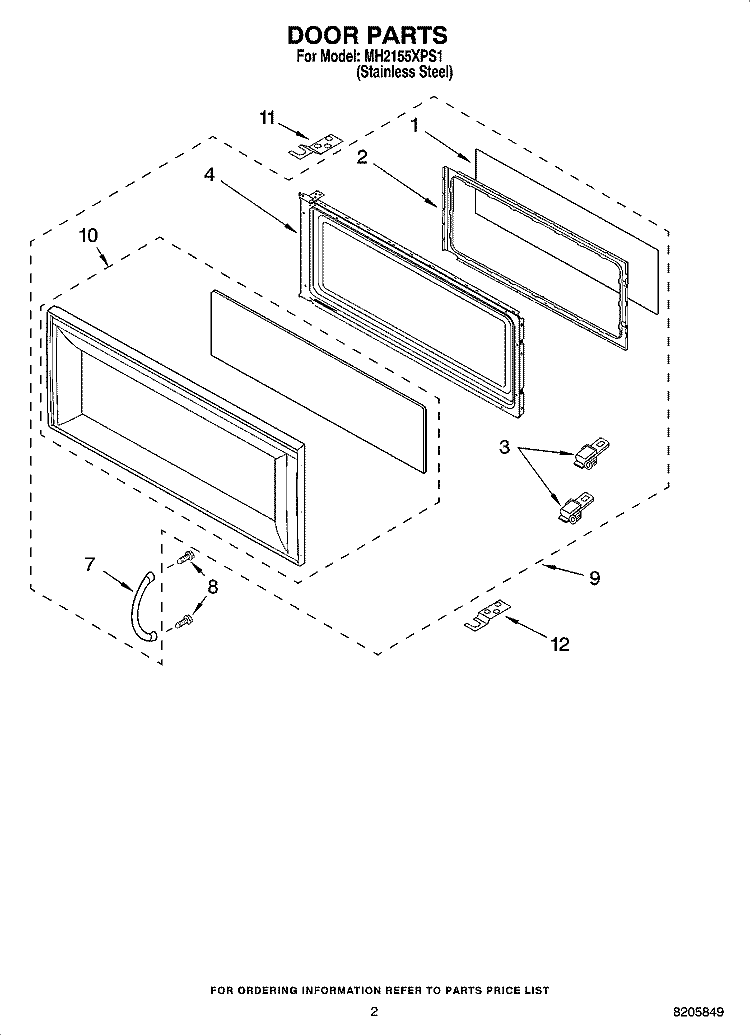 DOOR PARTS Diagram and Parts List for MH2155XPS1  Whirlpool Microwave