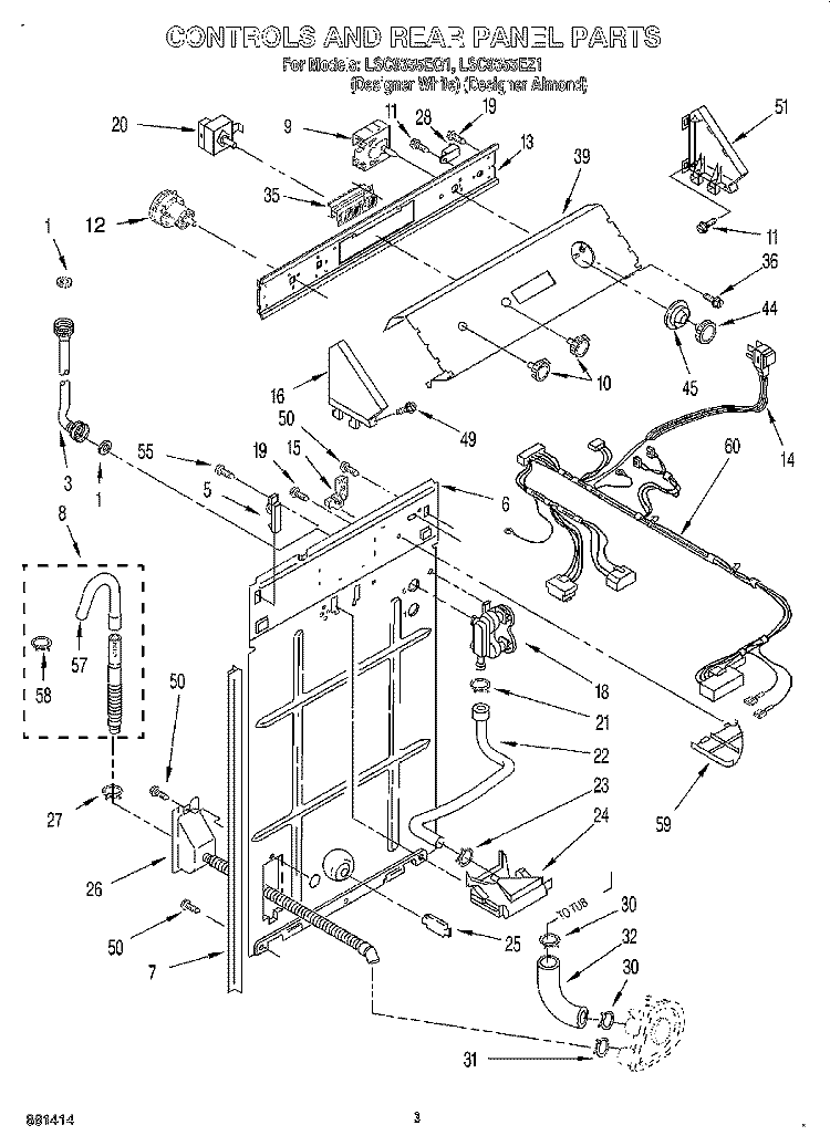 CONTROLS & REAR PANEL Diagram and Parts List for LSC9355EZ1  Whirlpool Washer