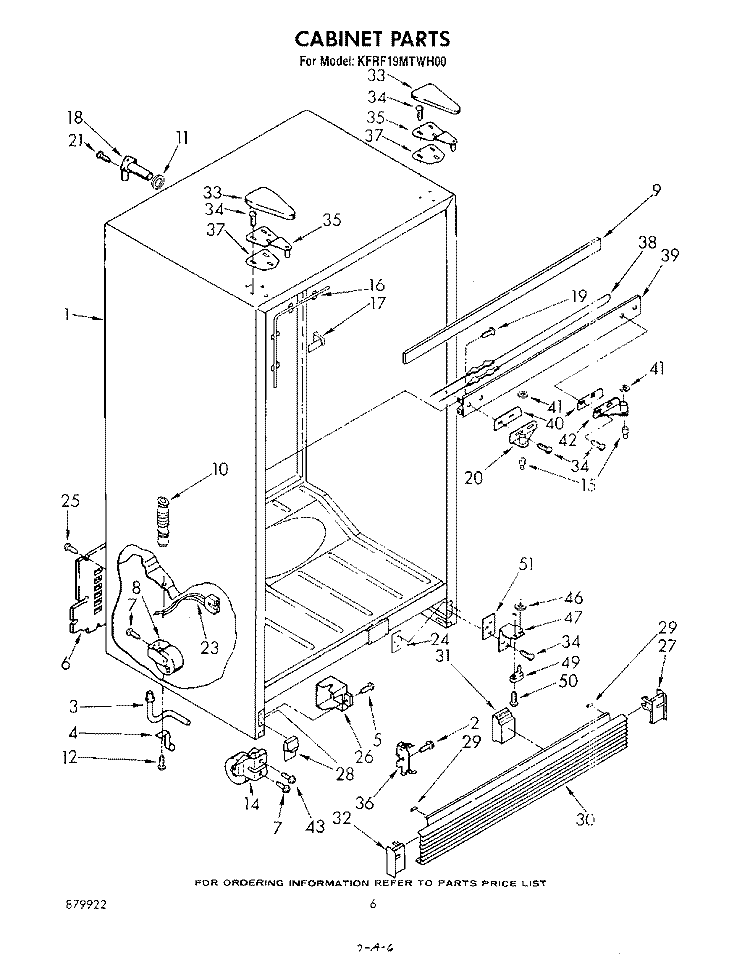 CABINET Diagram and Parts List for KFRF19MTPL00  Whirlpool Refrigerator