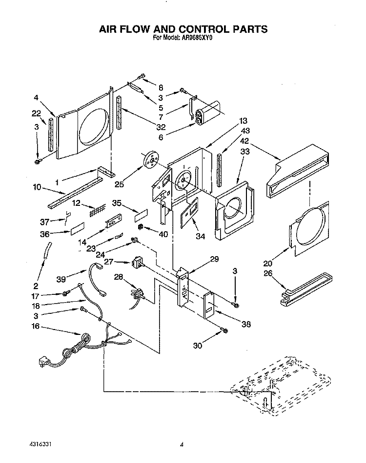 AIR FLOW AND CONTROL Diagram and Parts List for AR0685XY0  Whirlpool Air Conditioner