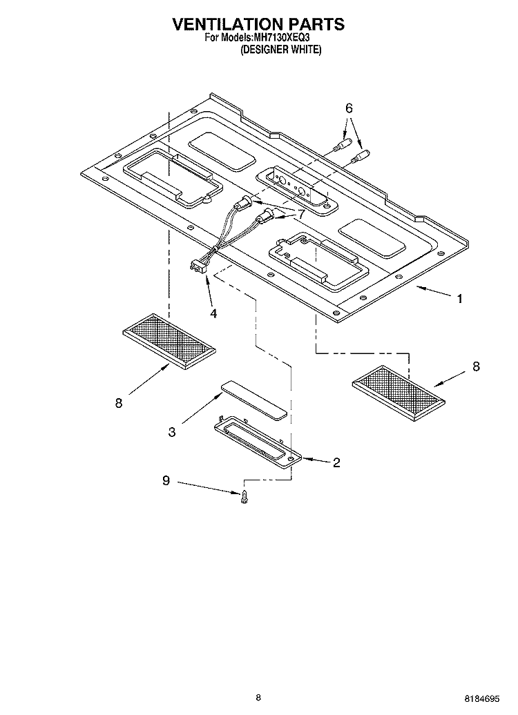 VENTILATION Diagram and Parts List for MH7130XEQ3  Whirlpool Microwave