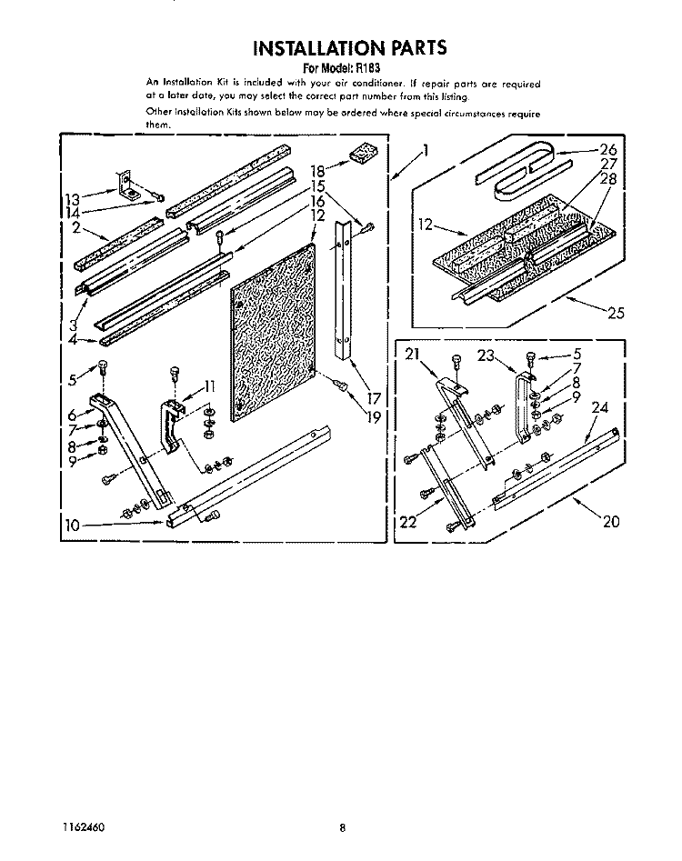 INSTALLATION Diagram and Parts List for R183  Whirlpool Air Conditioner
