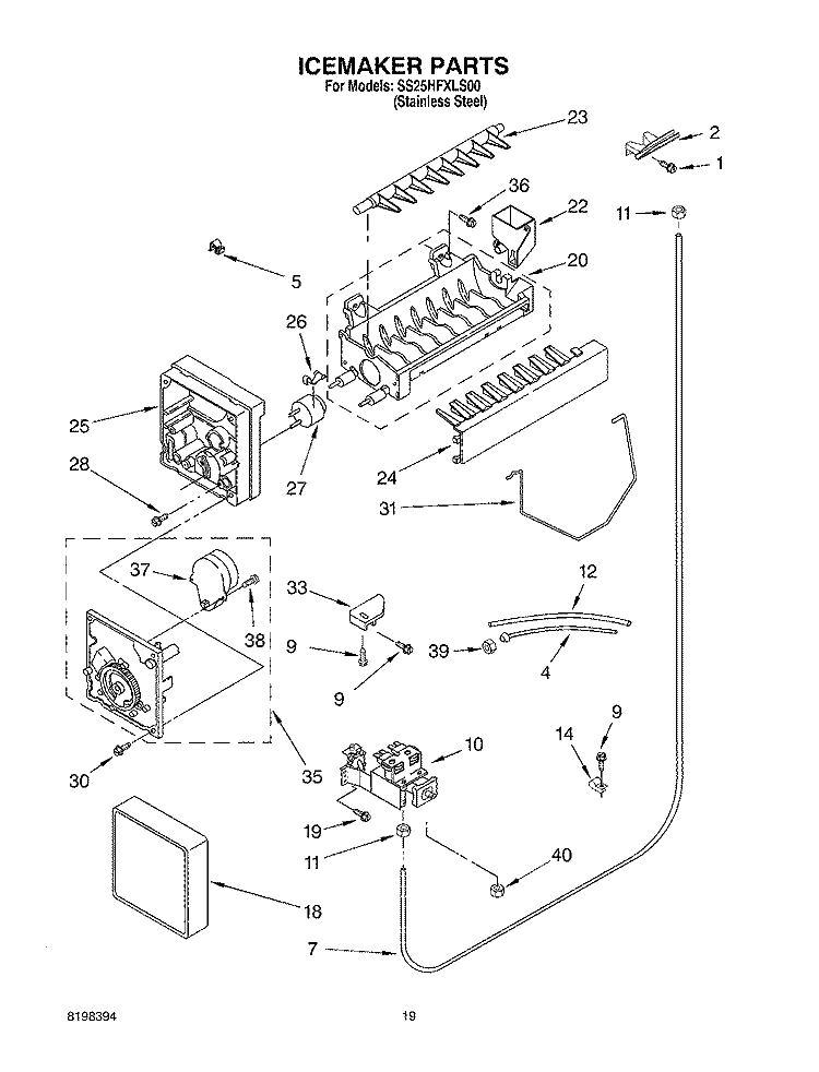 ICEMAKER PARTS - PARTS NOT ILLUSTRATED Diagram and Parts List for SS25HFXLS00  Whirlpool Refrigerator