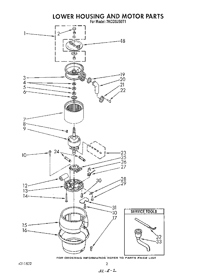 SECTION Diagram and Parts List for 7KCDS250T1  KitchenAid Food Waste Disposer