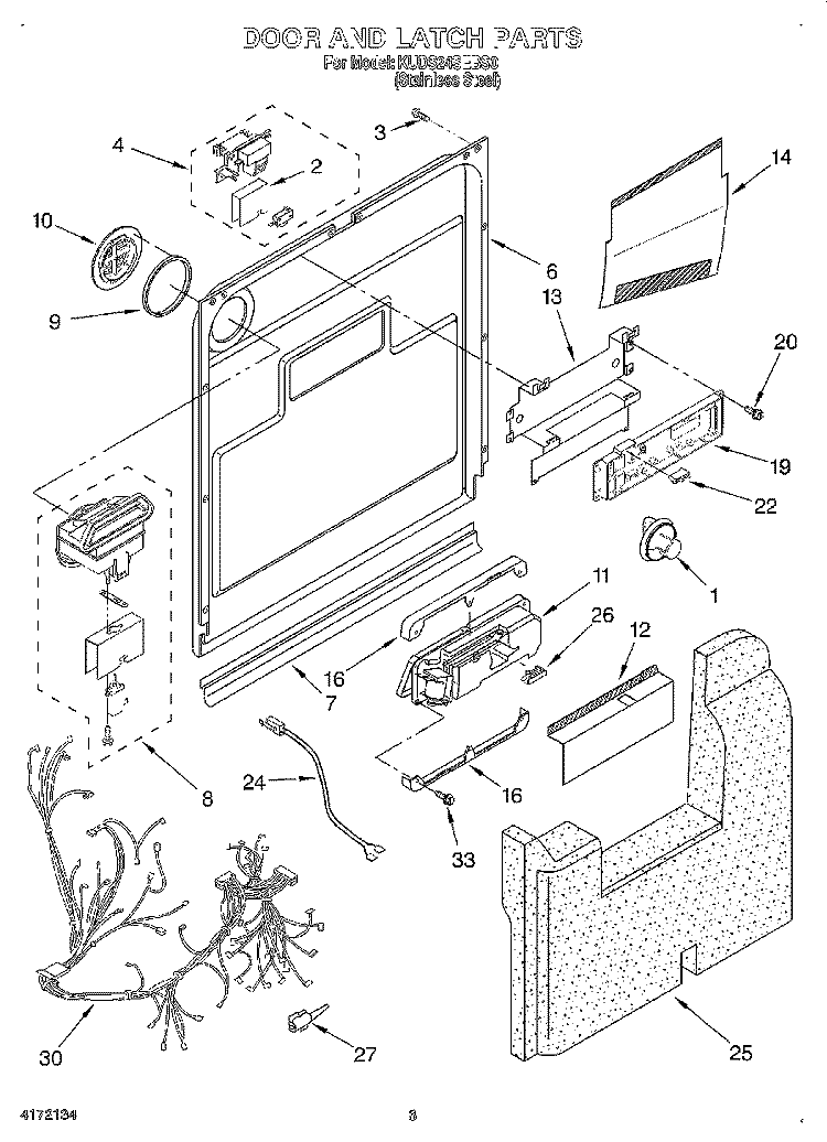 DOOR AND LATCH Diagram and Parts List for KUDS24SEBS0  KitchenAid Dishwasher