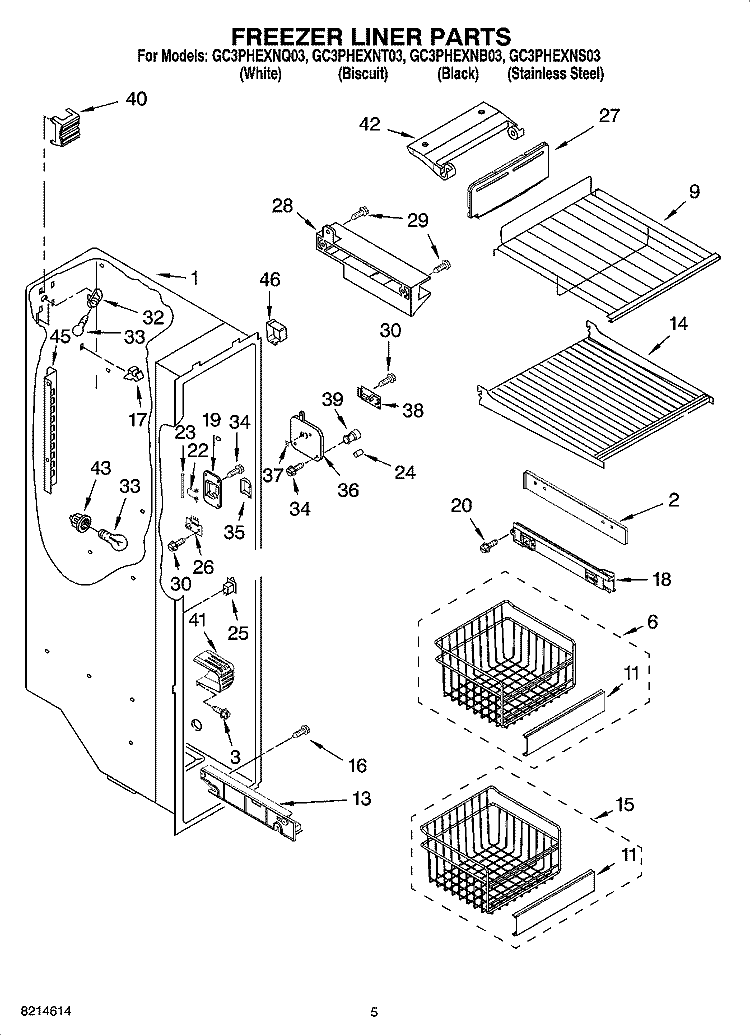 FREEZER LINER PARTS Diagram and Parts List for GC3PHEXNB03  Whirlpool Refrigerator
