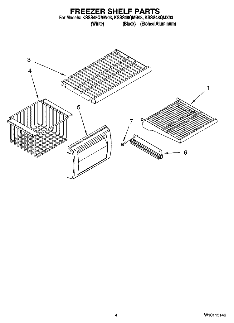 FREEZER SHELF PARTS Diagram and Parts List for KSSS48QMB03  KitchenAid Refrigerator